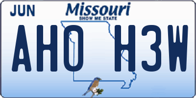 MO license plate AH0H3W
