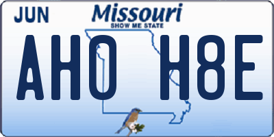 MO license plate AH0H8E
