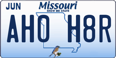 MO license plate AH0H8R