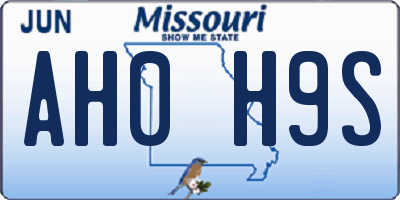 MO license plate AH0H9S