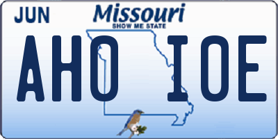 MO license plate AH0I0E