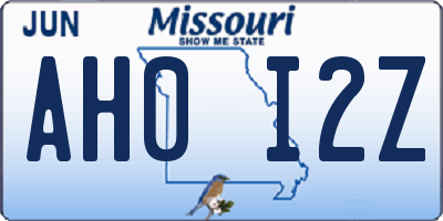 MO license plate AH0I2Z