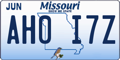 MO license plate AH0I7Z