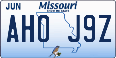 MO license plate AH0J9Z