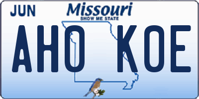 MO license plate AH0K0E
