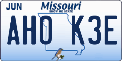 MO license plate AH0K3E