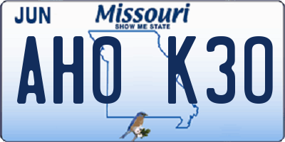 MO license plate AH0K3O