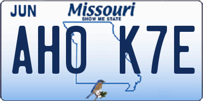 MO license plate AH0K7E