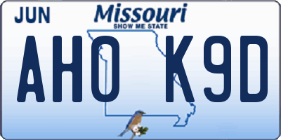 MO license plate AH0K9D