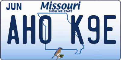 MO license plate AH0K9E