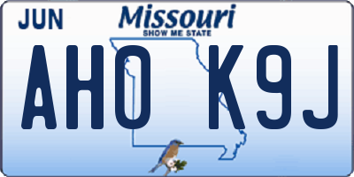 MO license plate AH0K9J