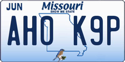 MO license plate AH0K9P