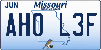 MO license plate AH0L3F