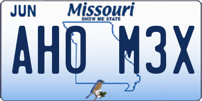 MO license plate AH0M3X