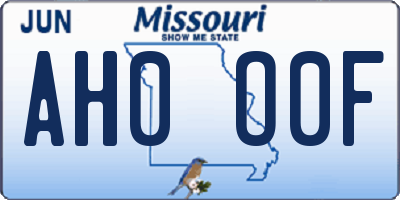 MO license plate AH0O0F