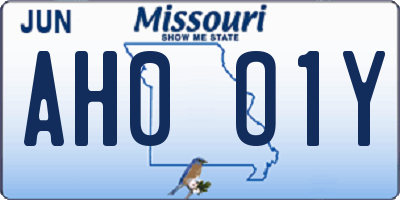 MO license plate AH0O1Y