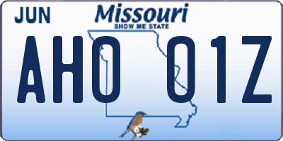 MO license plate AH0O1Z