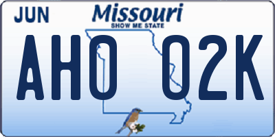 MO license plate AH0O2K