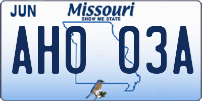 MO license plate AH0O3A