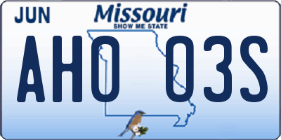 MO license plate AH0O3S