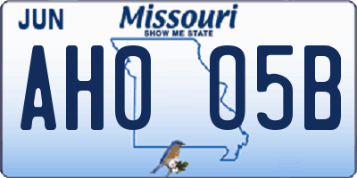 MO license plate AH0O5B