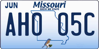 MO license plate AH0O5C
