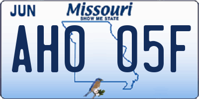 MO license plate AH0O5F