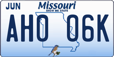 MO license plate AH0O6K
