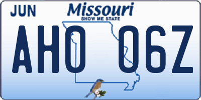 MO license plate AH0O6Z