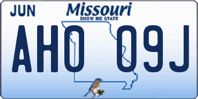 MO license plate AH0O9J