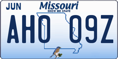 MO license plate AH0O9Z