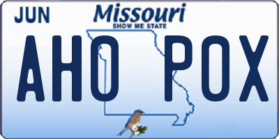 MO license plate AH0P0X