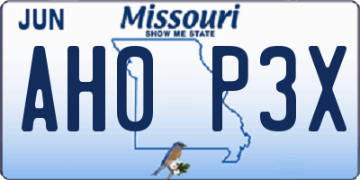 MO license plate AH0P3X