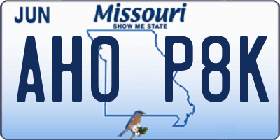 MO license plate AH0P8K