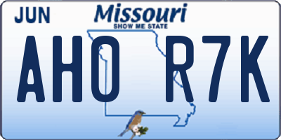MO license plate AH0R7K