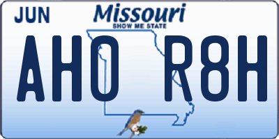 MO license plate AH0R8H