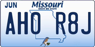 MO license plate AH0R8J