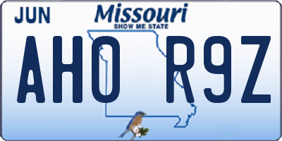 MO license plate AH0R9Z