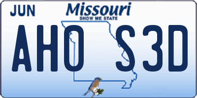 MO license plate AH0S3D