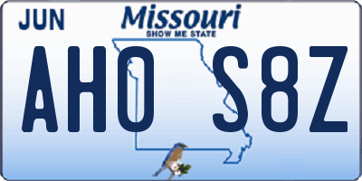 MO license plate AH0S8Z