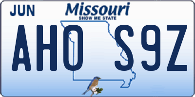 MO license plate AH0S9Z
