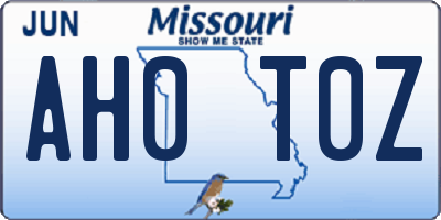 MO license plate AH0T0Z
