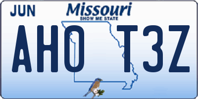 MO license plate AH0T3Z