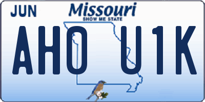 MO license plate AH0U1K