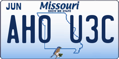 MO license plate AH0U3C