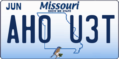 MO license plate AH0U3T