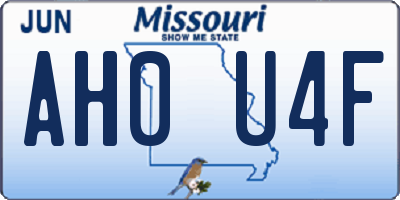 MO license plate AH0U4F