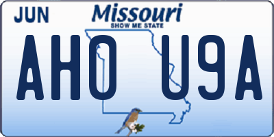 MO license plate AH0U9A