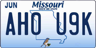 MO license plate AH0U9K