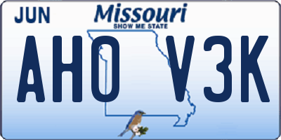 MO license plate AH0V3K